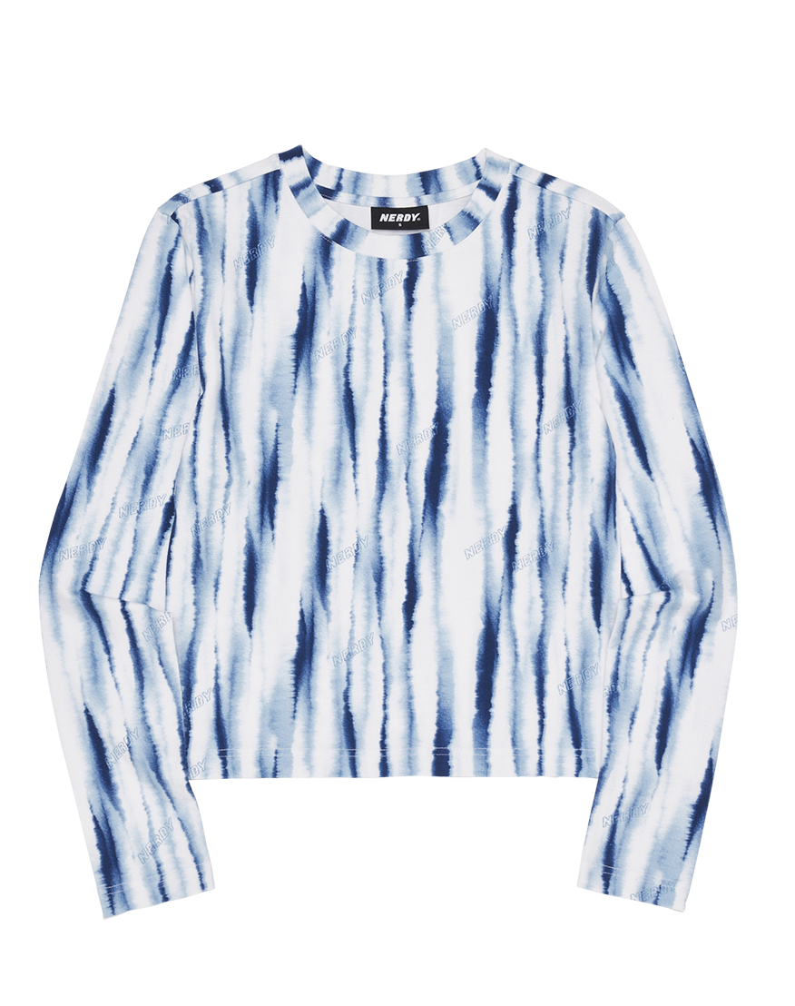 타이거 패턴 슬림핏 롱슬리브 티셔츠 블루